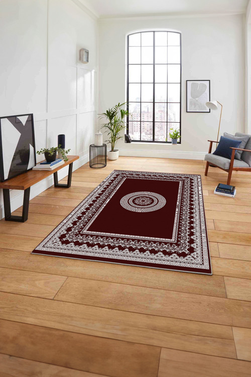 Çerçeveli Göbek Desenli Yıkanabilir Kaymaz Taban Yolluk Mutfak Salon Halısı