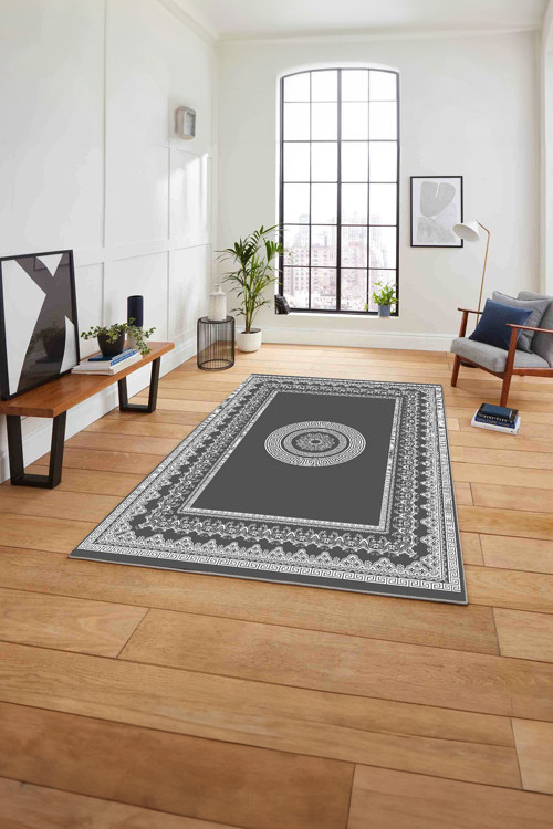 Çerçeveli Göbek Desenli Yıkanabilir Kaymaz Taban Yolluk Mutfak Salon Halısı