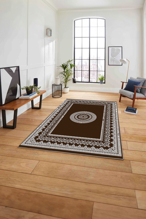 Çerçeveli Göbek Desenli Yıkanabilir Kaymaz Taban Yolluk Mutfak Salon Halısı