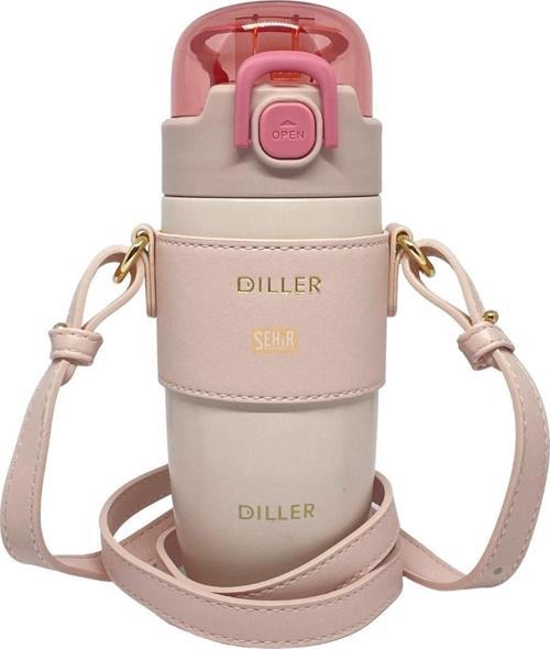 360ml Moda Deri Kılıflı Pipetli Askılı Pastel Renkli Paslanmaz Çelik Termos Matara