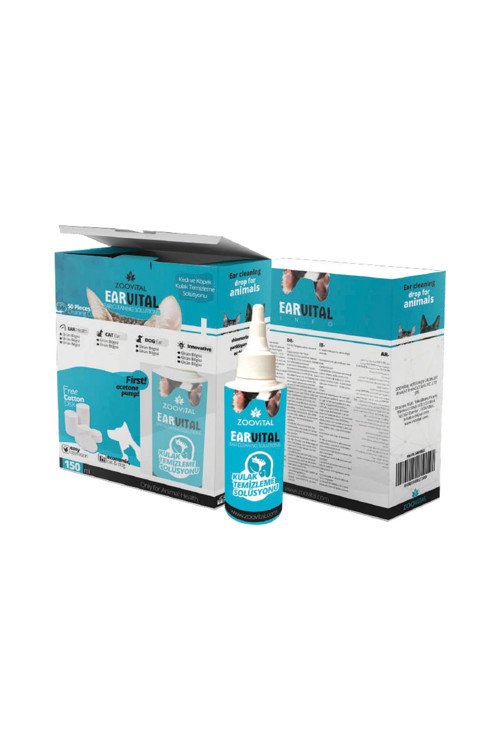 Earvital Kedi Köpek Kulak Temizleme Losyonu Solüsyonu 150ml Disk Pamuk Hediyeli