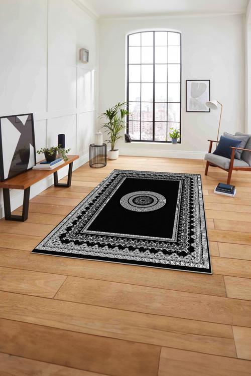 Çerçeveli Göbek Desenli Yıkanabilir Kaymaz Taban Yolluk Mutfak Salon Halısı