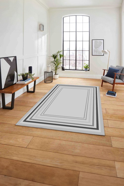 Çerçeveli Modern Dijital Baskılı Yıkanabilir Kaymaz Taban Yolluk Mutfak Salon Halısı
