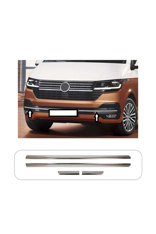 Volkswagen Transporter Uyumlu 2020 Ve Üzeri Krom Ön Tampon Çıtası 4 Parça Paslanmaz Çelik