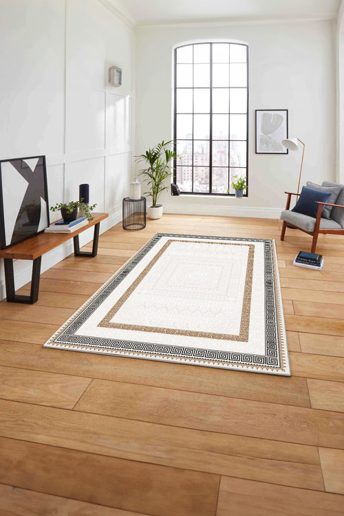 Çerçeveli Vektörel Klasik Model Yıkanabilir Kaymaz Taban Yolluk Mutfak Salon Halısı
