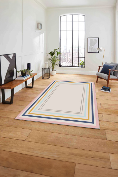 Çerçeveli Modern Dijital Baskılı Yıkanabilir Kaymaz Taban Yolluk Mutfak Salon Halısı