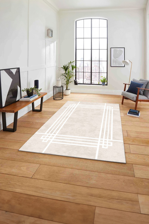 Çerçeveli Geometrik Motifli Yıkanabilir Kaymaz Taban Yolluk Mutfak Salon Halısı