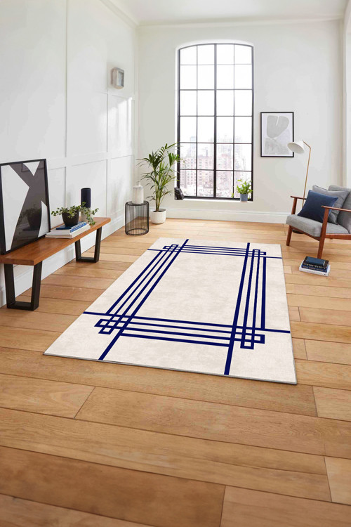 Çerçeveli Geometrik Motifli Yıkanabilir Kaymaz Taban Yolluk Mutfak Salon Halısı