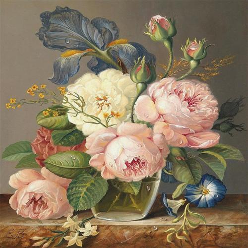 Pastelya Sayılarla Boyama Seti Çerçeveli Kasnaklı Çiçek Demeti