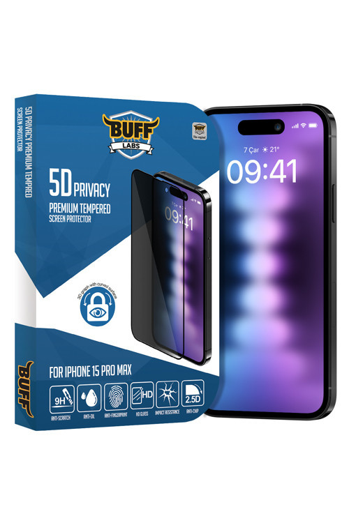 Buff iPhone 15 Pro Max 5D Privacy Ekran Koruyucu