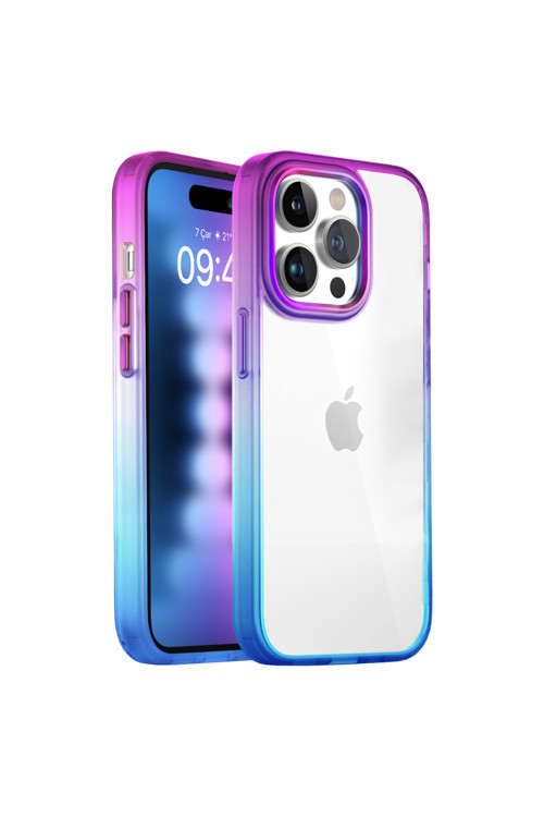 Buff iPhone 15 Pro Max Air Bumper Rainbow Kılıf Blue Purple Uyumlu