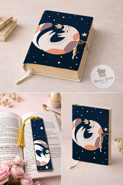 Kitap Kılıfı ve Metal Ayraç(Yıldızlı Kedi)