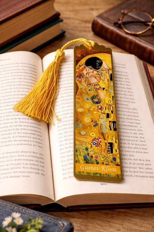 Sanatsal Tablo Temalı Metal Kitap Ayracı (Gustav Klimt Öpücük)