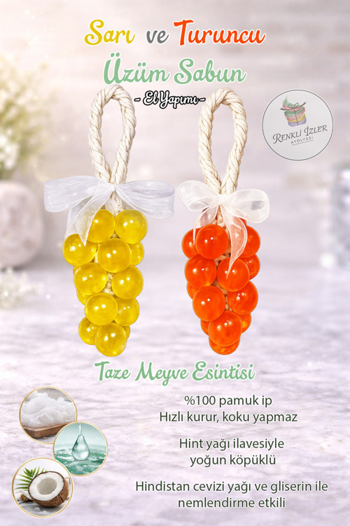 El Yapımı Üzüm Salkım Sabun(İkili Set-Sarı ve Turuncu Kurdelalı)