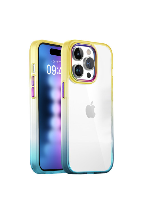 iPhone 15 Pro Max Uyumlu Bumper Rainbow Kılıf Yellow Green