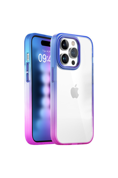 iPhone 15 Pro Max Uyumlu Bumper Rainbow Kılıf Pink Blue
