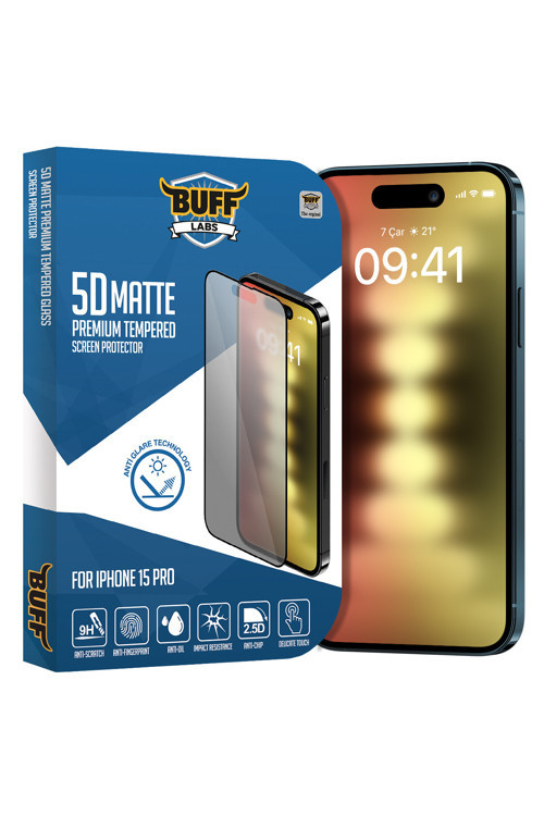 Buff iPhone 15 Pro 5D Matte Ekran Koruyucu