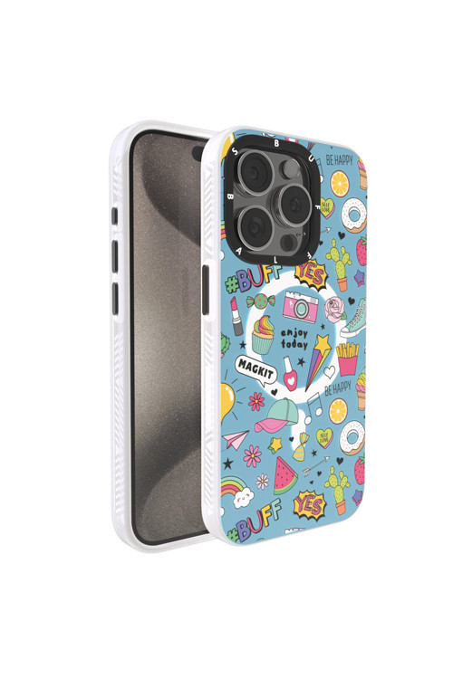 Buff iPhone 15 Pro Max MagKit Desenli Kılıf Blue Junior
