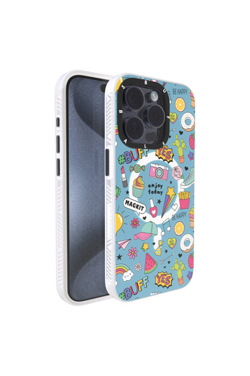 Buff iPhone 15 Pro MagKit Desenli Kılıf Blue Junior