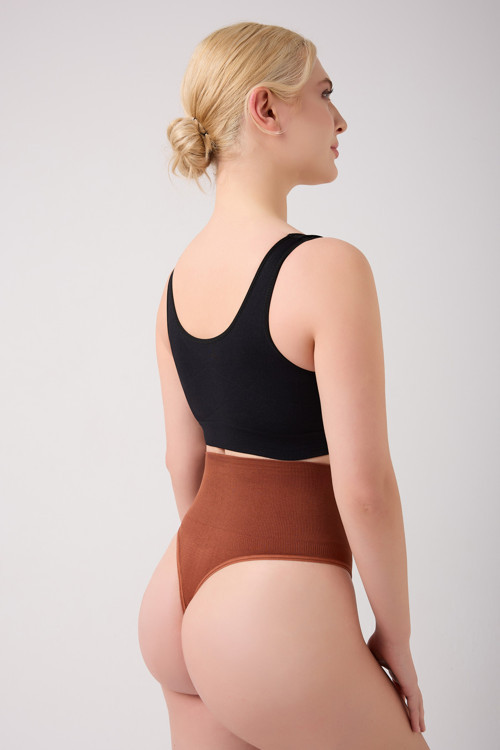 Montela Model Korseli Göbek Ve Karın Sıkılaştıran Tanga Slip Külot Kahve Renk