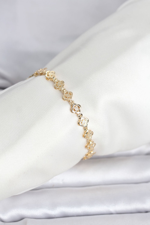 CM 14K Gold Renk Yonca Model Kadın Bileklik