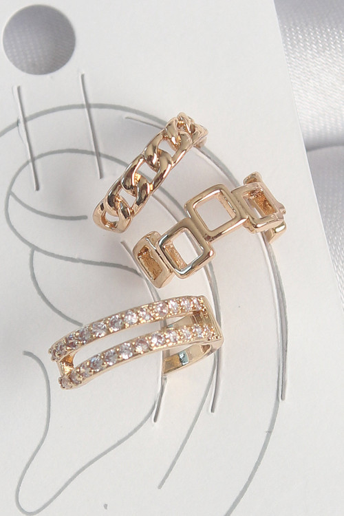 Pirinç Gold Renk Zirkon Taşlı Kare Zincir Model Kadın Kıkırdak Küpe