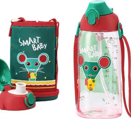 Büyük Boy 700ml Kılıflı Askılı Pipetli/pipetsiz Iki Ayrı Kapaklı Tritan Çocuk Matarası