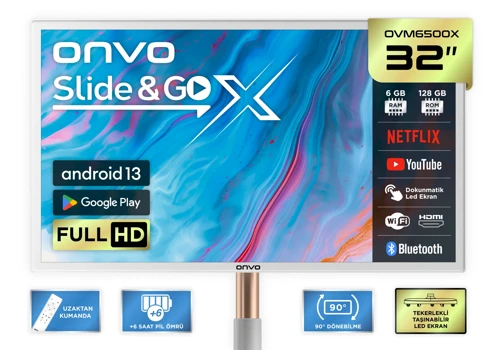 32OVM6500X 32'' 82 Ekran Slide&GoX Android 13 Smart LED Ekran ( Taşınabilir, Dokunmatik )
