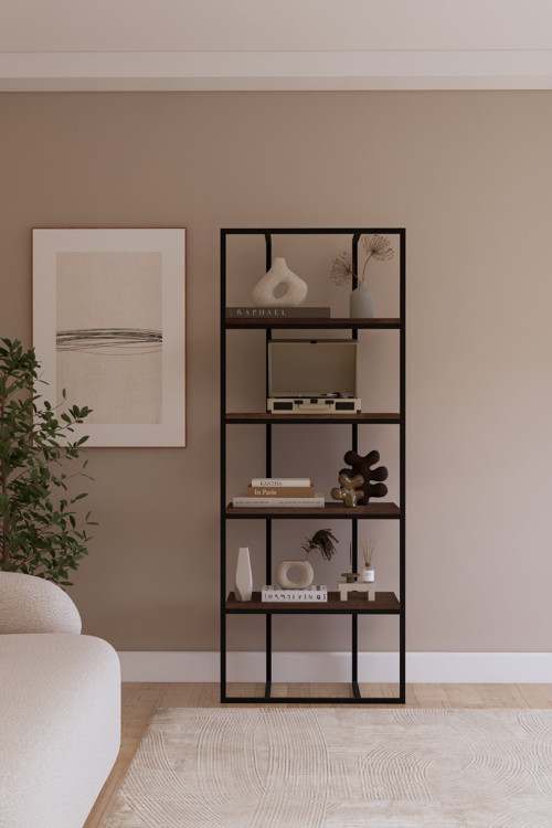 Ob16-12 Siyah Modern Metal Kitaplık – Ofis, Salon Ve Mağaza İçin Reyon Raf