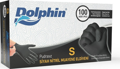 S Beden, Siyah, Nitril Eldiven, Pudrasız, Latekssiz, Kutuda 100 Adet