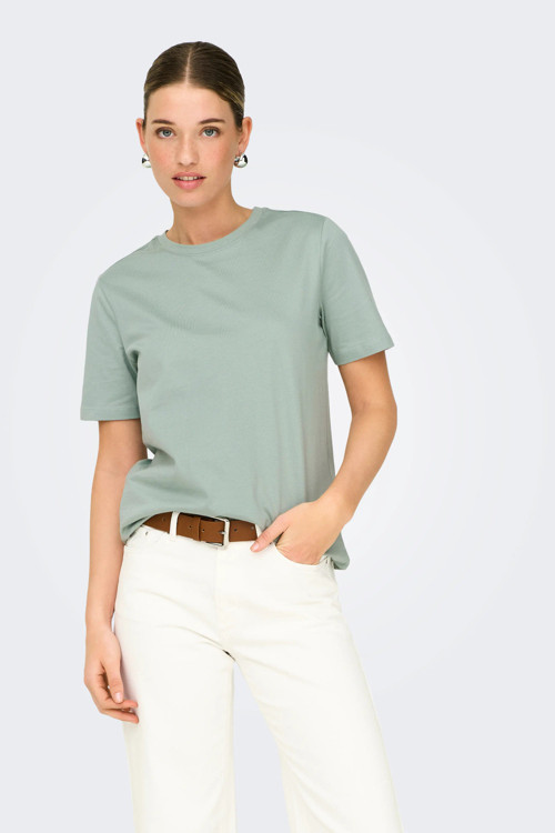 Onlfreja Pamuklu Regular Fit Yuvarlak Yaka Bayan T Shirt 15367970 AÇIK YEŞİL
