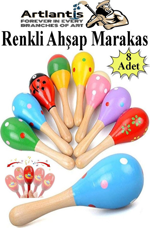 Renkli Marakas 8 Adet 19 cm Renkli Çıngıraklar Eğlenceli Müzik Aksesuarları Çocuk Eğitici Oyuncak Marakas Renkli