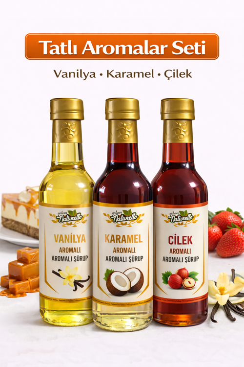 Tatlı Aromalı Şurup Seti 3x300 ml (Vanilya, Karamel, Çilek)