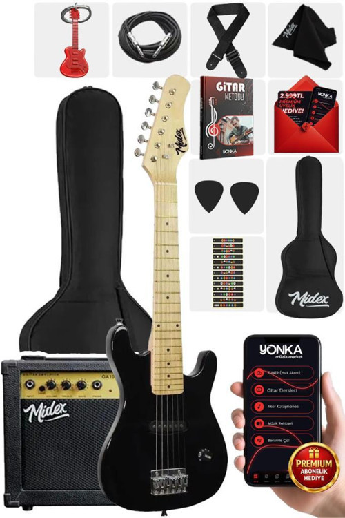 CEG-30BK 4-6 Yaş Çocuklar İçin Amfili Full 1/4 30 İnç Elektro Gitar Seti Full Black