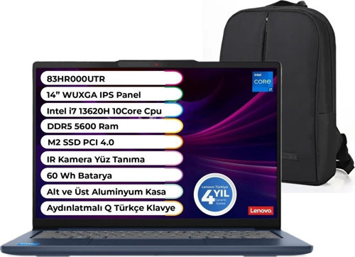 Ideapad Slim 5 14IRH10 Intel Core I7 13620H 32 GB 1 Tb SSD Windows 11 Pro 14'' IPS 83HR000UTR Snertech Çanta