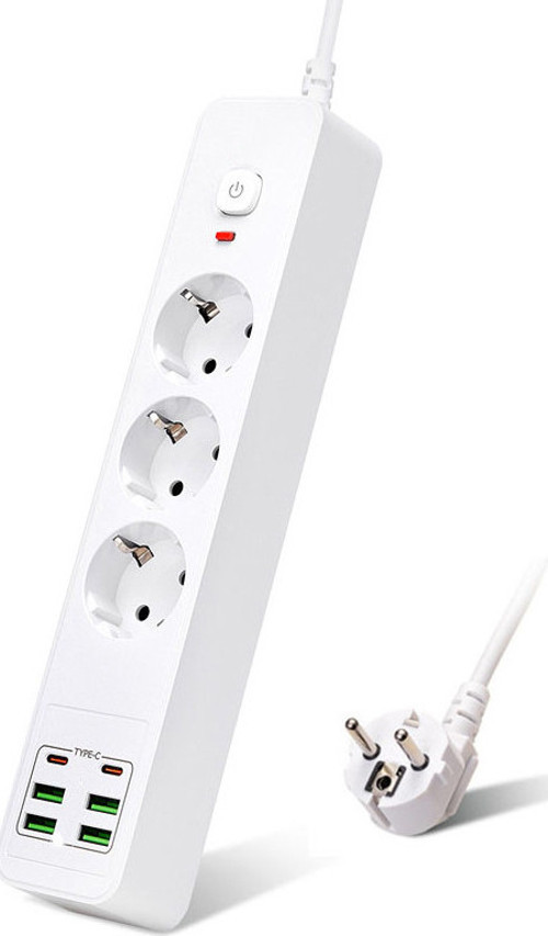 HP-H11 4x USB 2x Type-C 3lü 2mt Kablolu 18W Akım Korumalı Grup Priz 13000W