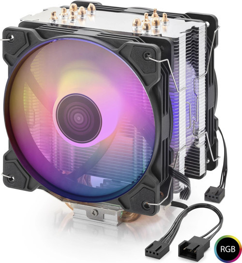 Cpu İşlemci Kule Tipi Soğutucu Çift Fanlı 6 Bakır Borulu Rgb - Siyah ND2602