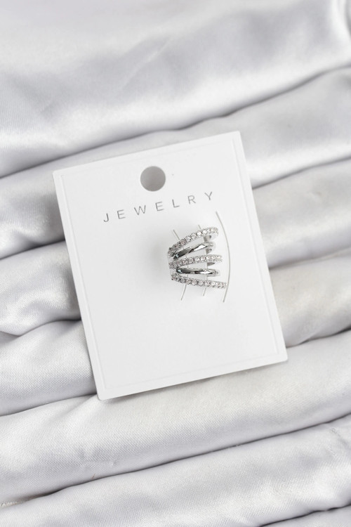 Gümüş Renk Pirinç Zirkon Taşlı Kıkırdak Earcuff Küpe - TJ-BKP11620
