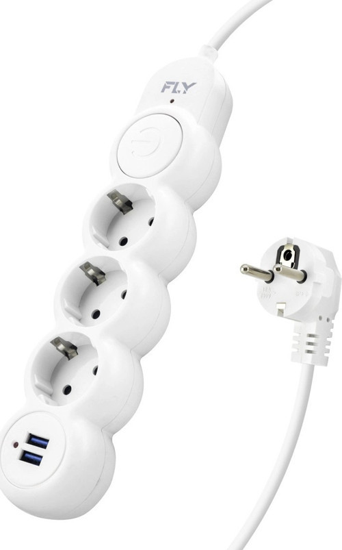Termal Akım Korumalı Uzatma Kablosu 3 Priz + 2X Usb 2.1A Anahtarlı 2 M - Beyaz 3393-01