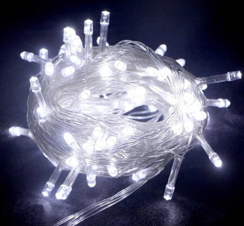 10m 100 Led Boncuk Lamba Beyaz Işık Şeffaf Kablo