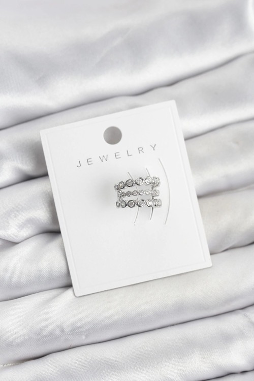 Gümüş Renk Zirkon Taşlı Pirinç Kıkırdak Earcuff Küpe - TJ-BKP11618