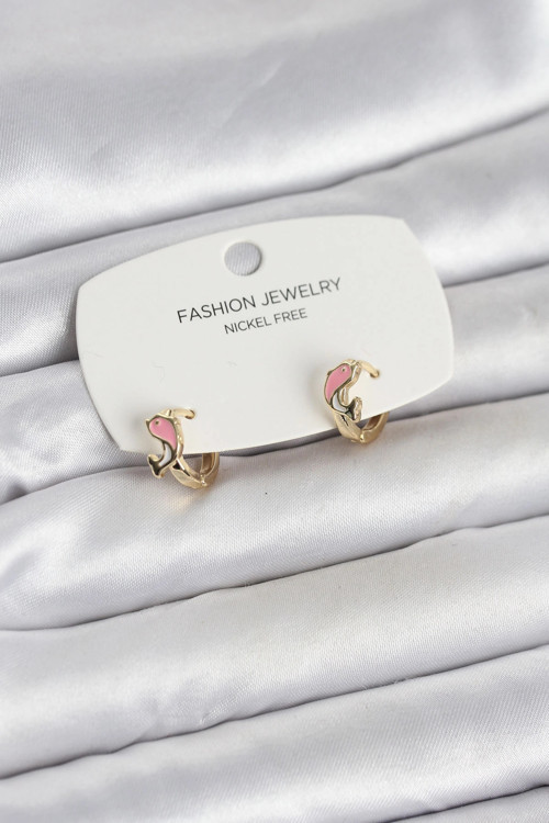 Pembe Yunus Balığı Model Gold Renk Pirinç Çocuk Küpe - TJ-BKP11650