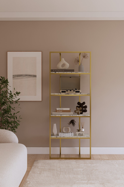 Ob16-25 Altın Modern Metal Kitaplık – Ofis, Salon Ve Mağaza İçin Reyon Raf
