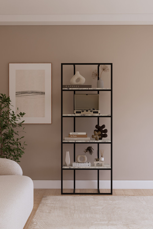 Ob16-15 Siyah Modern Metal Kitaplık – Ofis, Salon Ve Mağaza İçin Reyon Raf