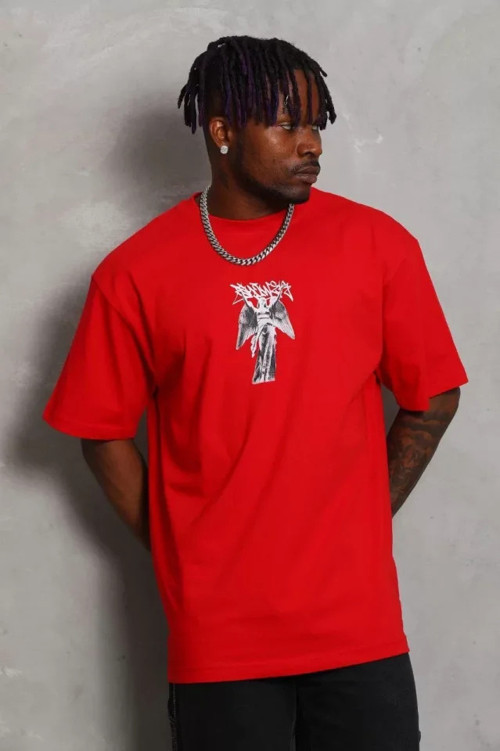 Unisex Oversize Baskılı Bisiklet Yaka TShirt