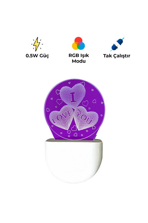 Gl-33 3D Kalp Led Gece Lambası | Usb Şarjlı, Renk Değiştiren, Dekoratif Işık
