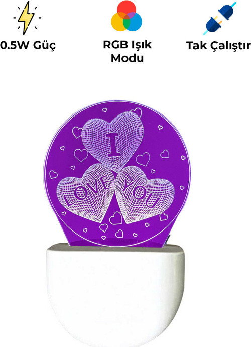 Gl-33 3D Kalp Led Gece Lambası | Usb Şarjlı, Renk Değiştiren, Dekoratif Işık