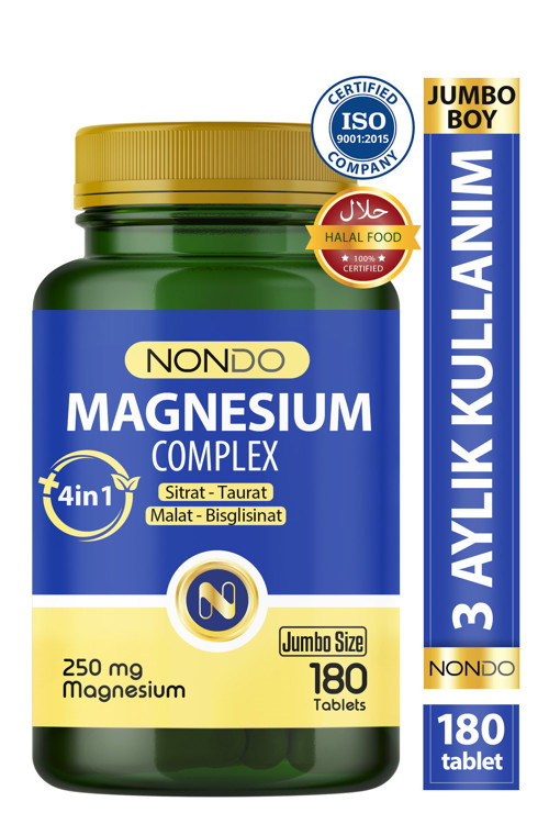 Magnezyum Kompleks 180 Tablet Jumbo Boy 250 Mg 4 Form, Sitrat, Taurat, Malat, Bisglisinat,