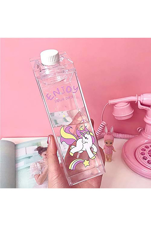 Mystyle Un-13 Mika Süt Şişesi 1000 Ml | Unicorn Desenli, Kapaklı, Kırılmaz, Cam Görünümlü Şişe