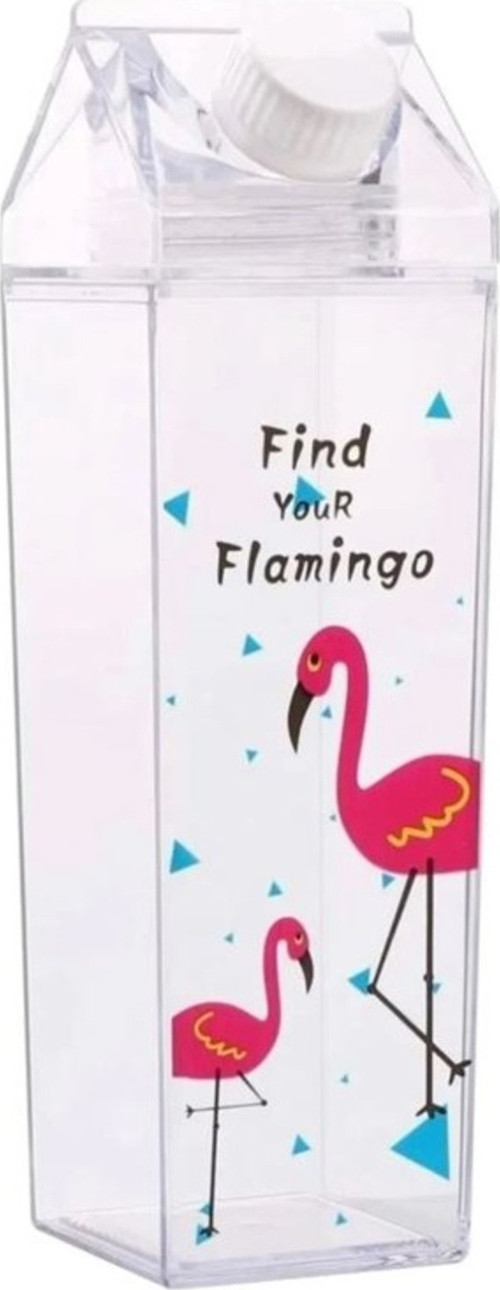 Flamingo 500Ml Mika Süt Kutu Tasarımlı Su Kahve İçecek Şişesi Cam Değildir